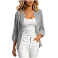 thumbnail image 2 of LEKWK Cardigan for Women Open Front 3/4 Puff Sleeve Pleated Shrugs Loose Fit Ribbed Lightweight Outerwear Fall Fashion Elegant Casual Outfits, 2 of 6