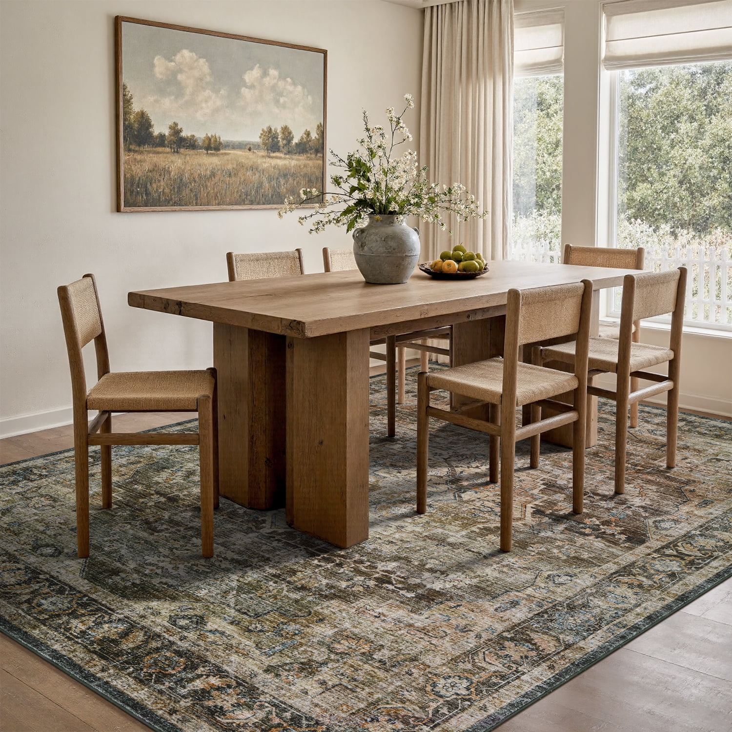 FEELHOME 9'x12' Area Rug Machine Washable Soft Vintage Distressed Non Slip Carpet for Living Room Bedroom Dining Room Brown