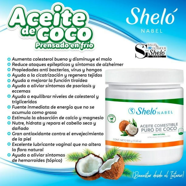 Aceite De Coco Extra Virgen Orgnico Prensado En Frio 500 Gr Shelo Nabel  Aceite de Coco Extra Virgen | Bodega Aurrera en lnea