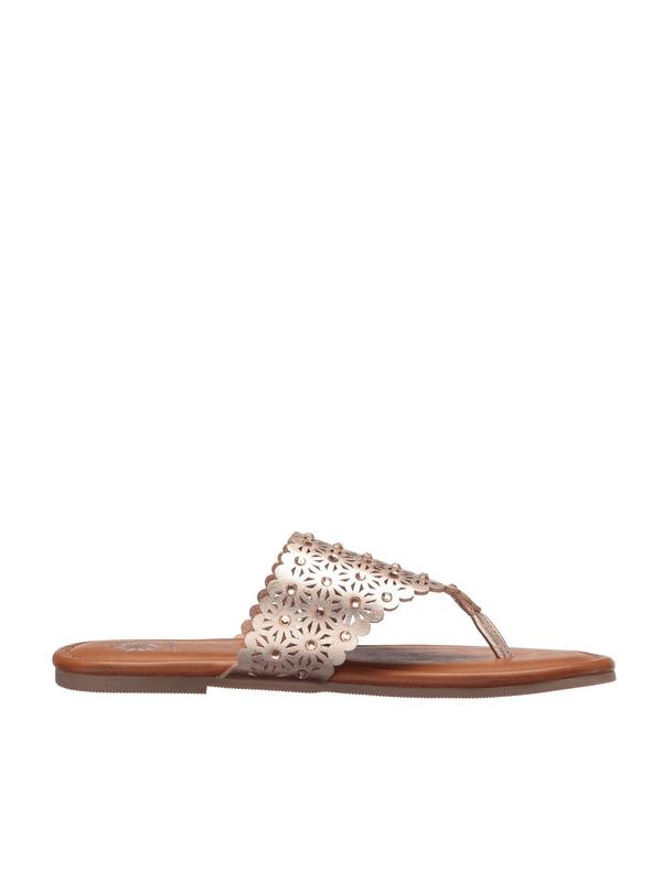 yellow box rose gold flip flops