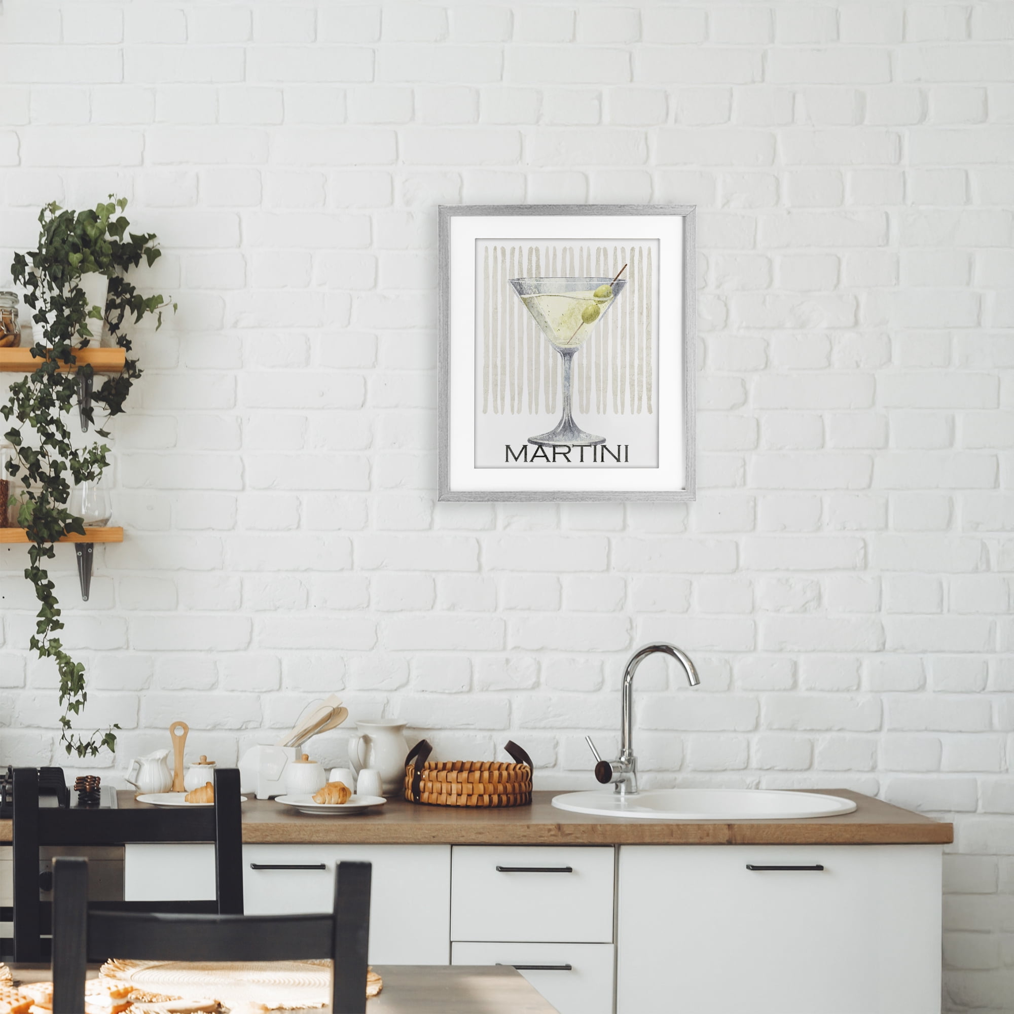 Stupell Industries Subtle Martini Drink Gray Framed Print Under Glass, design by Kim Allen