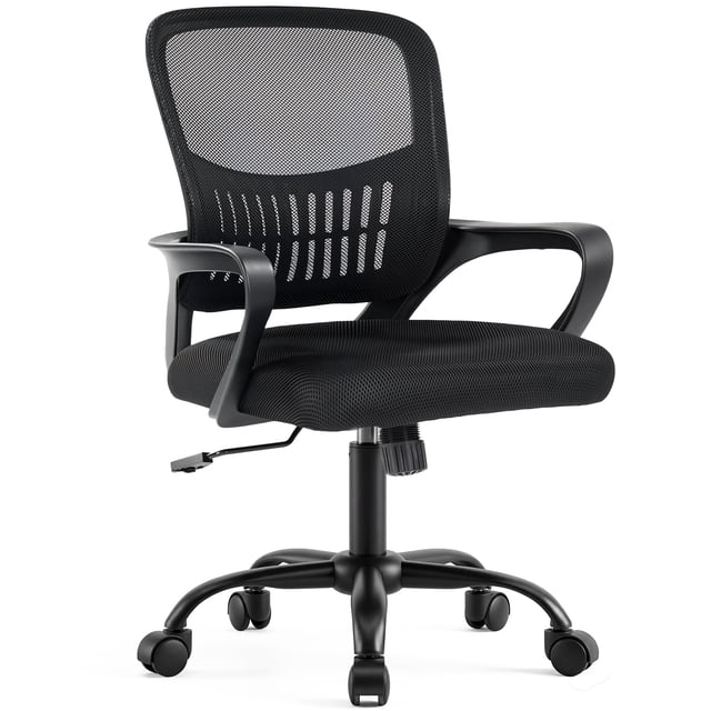 Silla de escritorio DUMOS ergonómica con respaldo medio y soporte lumbar, color negro