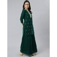 thumbnail image 6 of Janasya Indian Women's Dark Green Velvet Floral Embroidery Kurta with Flared Palazzo and Dupatta, 6 of 10