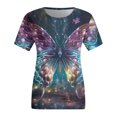 thumbnail image 4 of Fvwitlyh Femmes Coton T-Shirts Femmes Mode Col Rond Manches Courtes Vacances d'Été T-Shirts Papillon Impression Blouse Tops Marine, XXL, 4 of 4