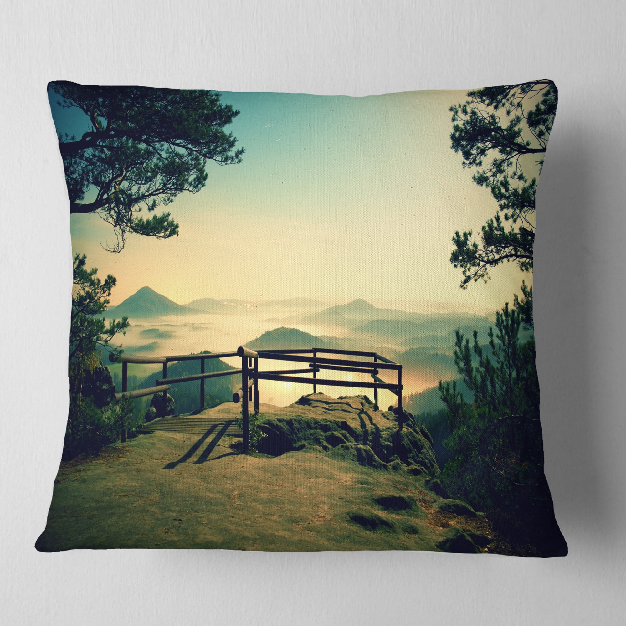 Designart Full Moon Autumn Midnight - Landscape Photo Throw Pillow - 16x16