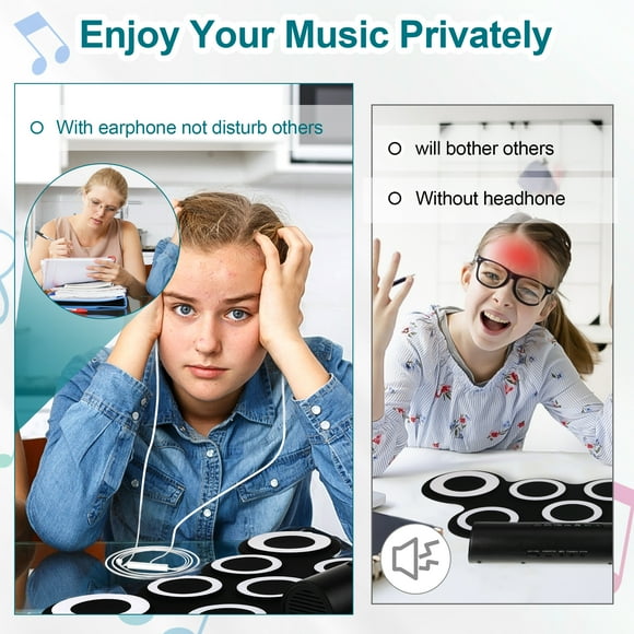 Methold Kit de batería electrónica USB MIDI para un sonido claro y un efecto fuerte Rollo de práctica con juego de almohadillas Graves Electrónica