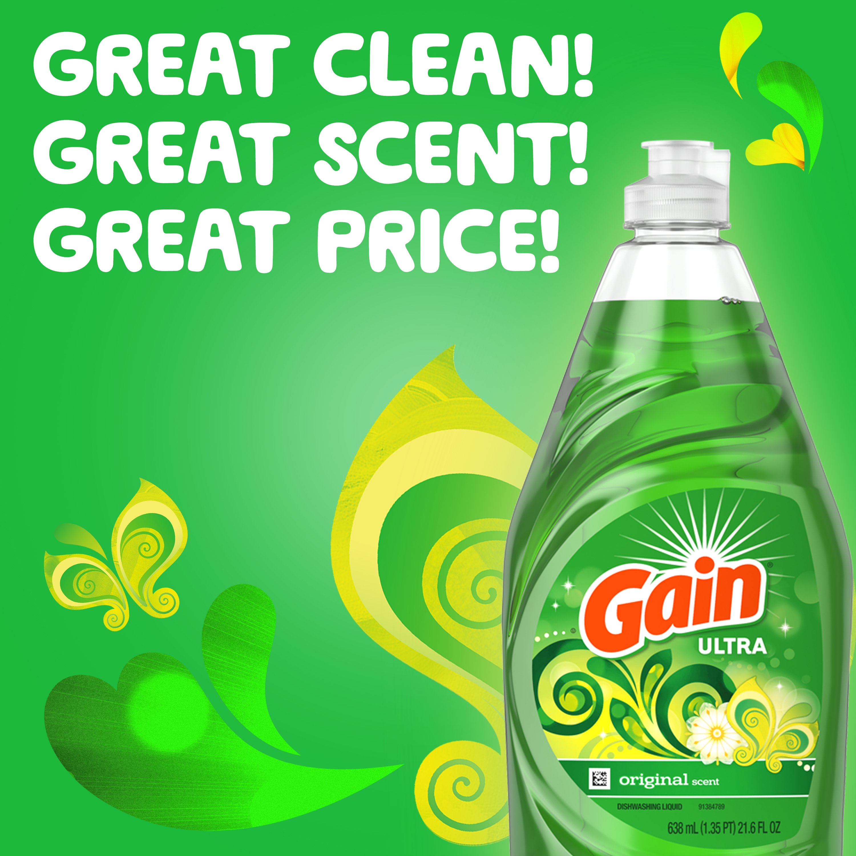 Gain Ultra Dishwashing Liquid Dish Soap, Original Scent, 24 fl oz