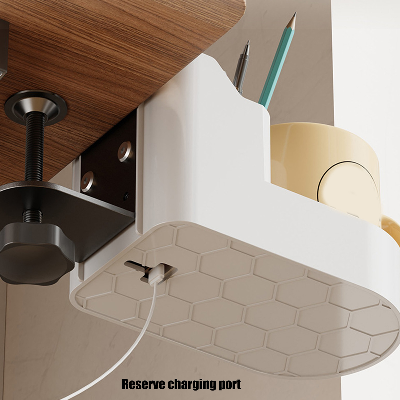 Desktop Phone Stand With Beverage Holder Modern Nonslip Base Desktop Organiser Workspaces Storage Solution