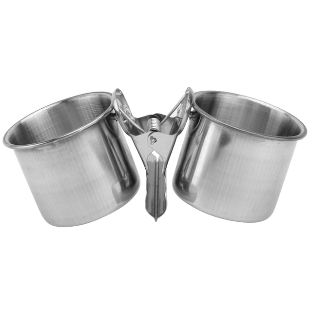 Comedero doble para pájaros con clip, de acero inoxidable (plateado)