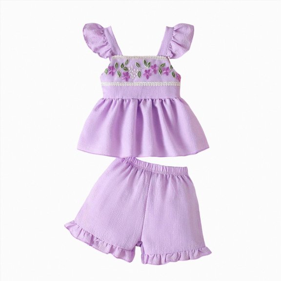 KPOPLK Toddler Girl Summer Clothes 2 Piece Tank Top and Short Set 6 9 12 18 24 Months Girls Outfits with Pockets(3-4 Years,Purple)
