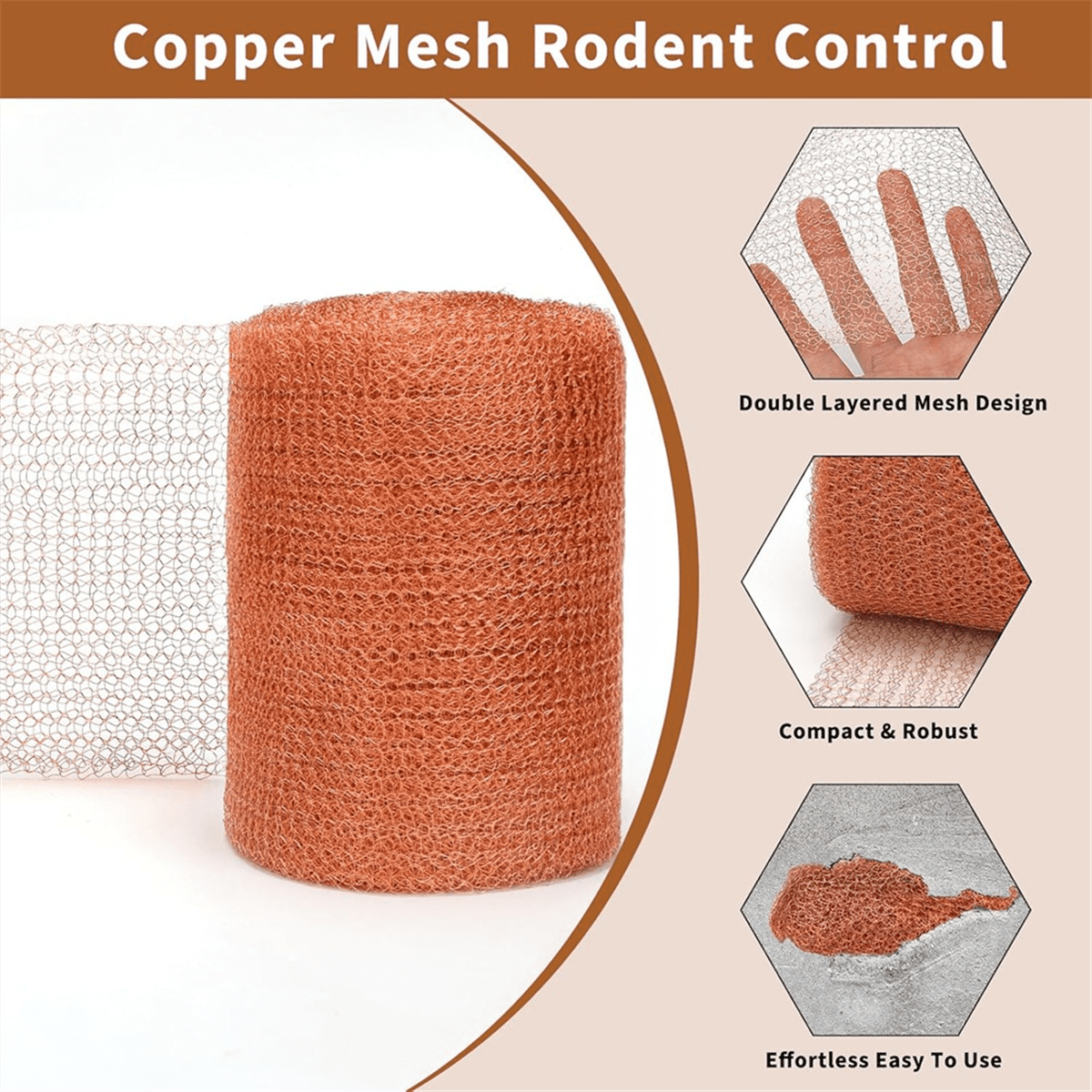 4-Piece Copper Mesh Rodent Control Kit 5 X 33inch Rust-Proof Copper Mesh Roll for Gardening Seals Water Openings