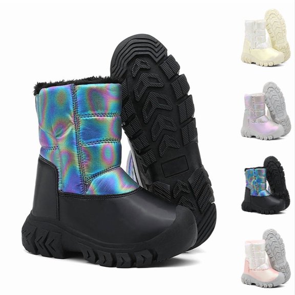 Ticikt Kids Reflective MidâCalf Snow Boots, Waterproof Nonâ Thick Warm Winter Booties,Black
