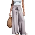 thumbnail image 2 of Linen Pants Women Summer Flowy Wide Leg High Waisted Drawstring Palazzo Pant Gray S, 2 of 8
