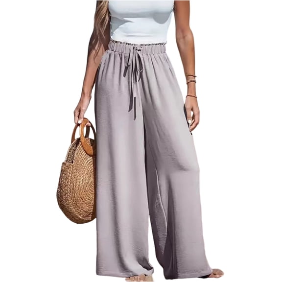 Palazzo Pants for Women Smocked Waist Boho Western Flowy Wide Leg Pant Light Brown M