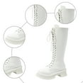 thumbnail image 4 of Rokment Womens Platform Chunky Mid Calf Combat Boots with Side Zipper Trendy Casual Leather Lace up Punk Motorcycle Riding Tall Boots White Size 8, 4 of 6