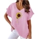 thumbnail image 1 of Camiseta de Manga Corta con Cuello en V con Impresión de Girasol, Algodón Casual Y Top de Cáñamo, 1 of 6