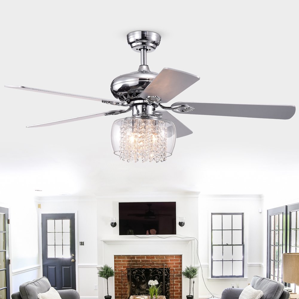 Ennie 5-Blade 52-inch Chrome Lighted Ceiling Fans with Glass and ...