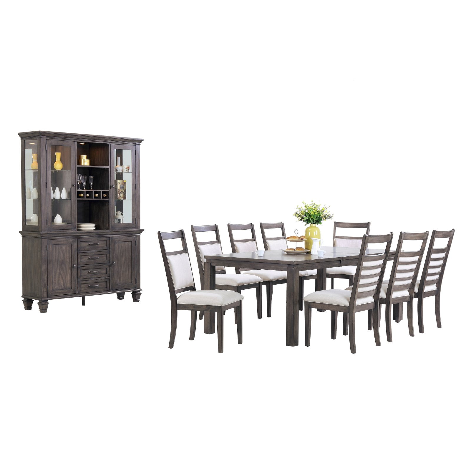 Sunset Trading Shades of Gray 11 Piece Dining Table Set with China