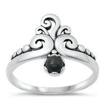 CHOOSE YOUR COLOR Black Simulated Agate Crown Ring .925 Sterling Silver Tiara Band CZ Female Size 7