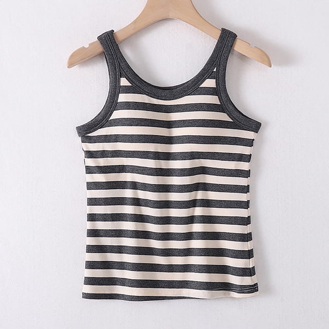 IROINID Hauts Sans Manches pour Femmes, Style Mince à Motif avec Coussin de Poitrine et Bretelles, Couche Intérieure pour Femmes, Col en V Gris TG