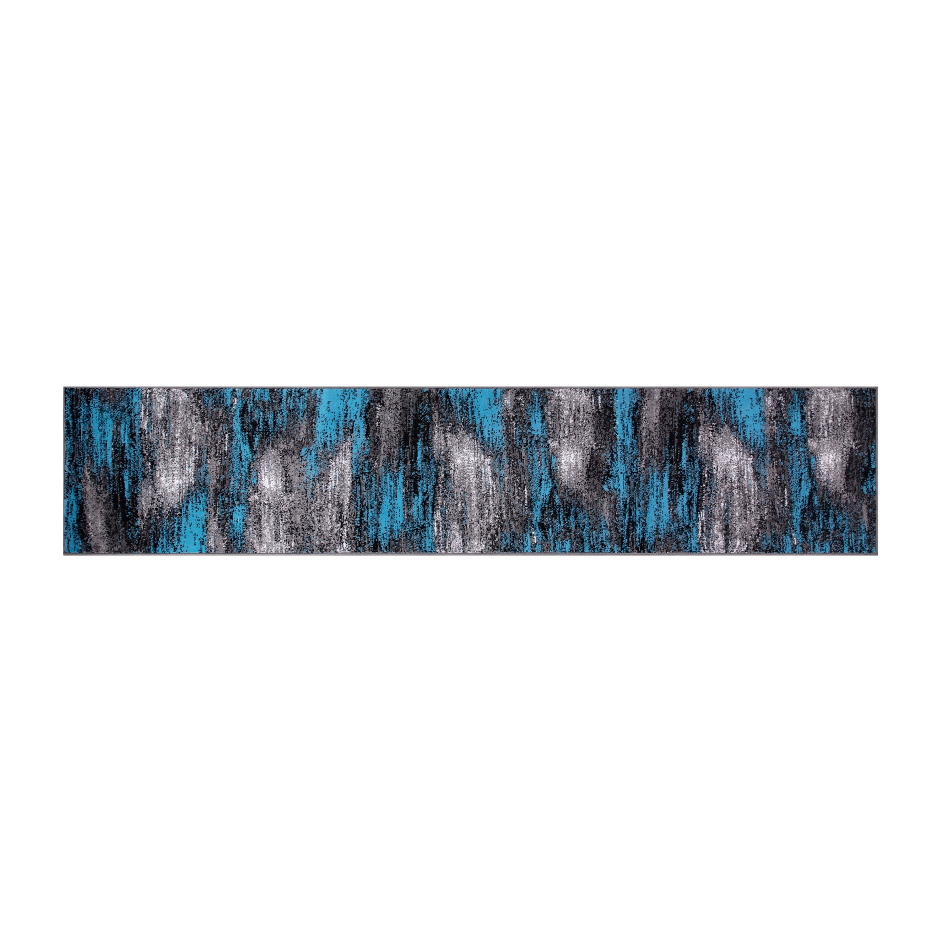 BizChair 2' x 10' Blue Abstract Area Rug - Olefin Rug with Jute Backing for Hallway, Entryway, Bedroom, Living Room