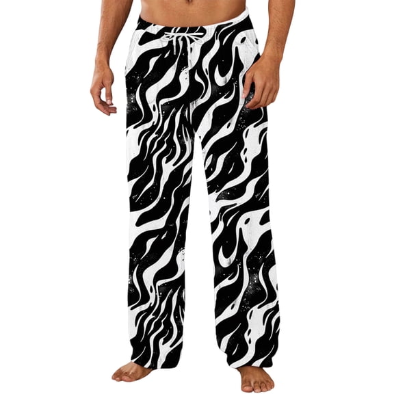 LEKWK Pajama Pants for Men Loose Fit Graphic Zebra Stripe Print Lounge Pants Elastic Waist Soft Breathable Fabric Casual Pants Home Wear