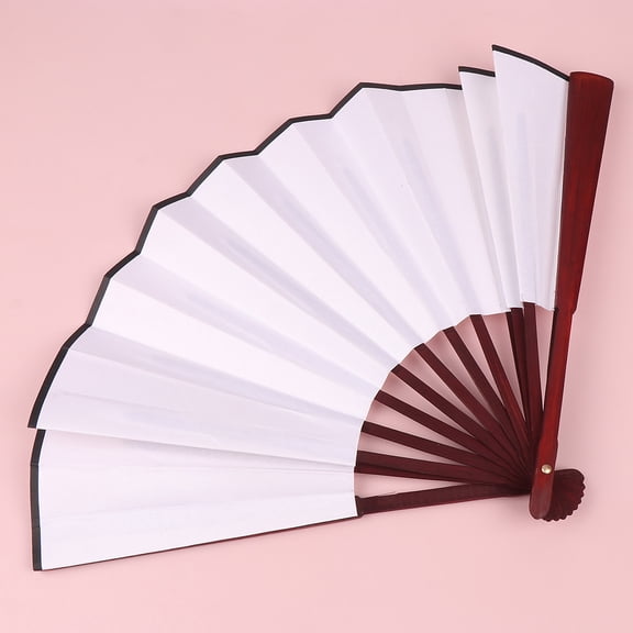 Raindrops Handheld Fabric Fans for Cooling Blank White DIY Fans with Simulated Red Wood Frame 8 Inch