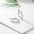 thumbnail image 4 of Gem Stone King 925 Sterling Silver Women Hoop Earrings White Topaz Pink Sapphire (1.80 Cttw, Round Cut, 3/7 inch Diameter), 4 of 4