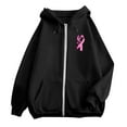 thumbnail image 4 of Cute Sweatshirts For Women Solid Color Zip Up Hoodie Pullover Cancer Awareness Month Drawstring Casual Comfortable For Everyday Wear Tops Clothes With Pocket Black XL, 4 of 6