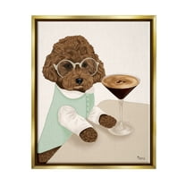 Stupell Industries Dog with Espresso Martini Animals & Insects Painting Gold Floater Framed Canvas Art Print Wall Art, 25 x 31