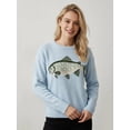 thumbnail image 4 of Women's Fish Graphic Crew Neck Loose Long Sleeve Pullover Knit Sweater Blue XL, 4 of 9