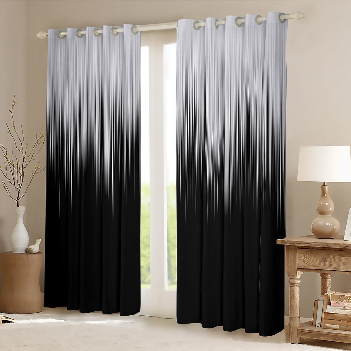 Ombre Grey Curtains Black Bedroom Curtains for Teens Adults, Modern Abstract Artwork Window Treatments Luxury Preppy Stuff