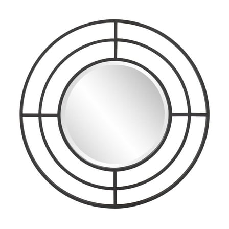 Tyler Dillon Round Matte Black Wall Mirror with Geometric Iron Frame