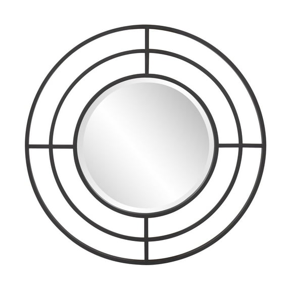 Tyler Dillon Round Matte Black Wall Mirror with Geometric Iron Frame