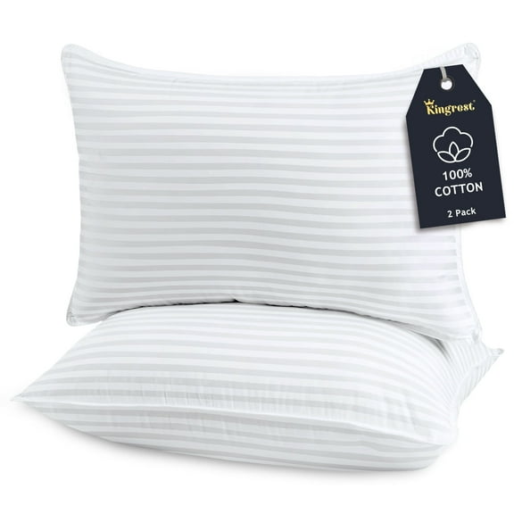 Kingrest 100% Cotton Queen Size Bed Pillows Set of 2 - Premium Down Alternative Cooling Pillows for Side, Back, and Stomach Sleepers Hotel Quality Fluffy Soft Breathable Skin-Friendly - Queen