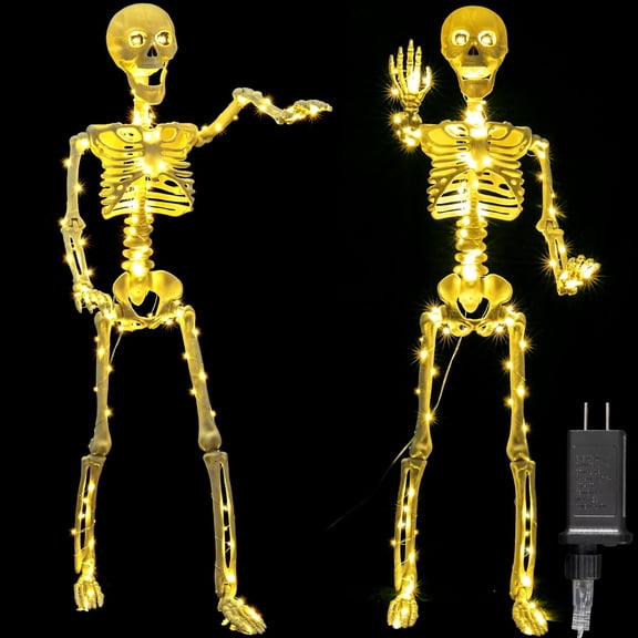 2 Pack 40 Inches Plug Operated 400 LED Light Up Halloween Skeleton Full Body Posable Movable Jonints for Halloween Decoration Décor