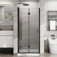 thumbnail image 3 of Demi Bonn 34" x 72" Bifold Shower Door Combo with White Acrylic Shower Base, 1/4 inch Thick Clear Tempered Glass Frameless Shower Door, Black, 3 of 7