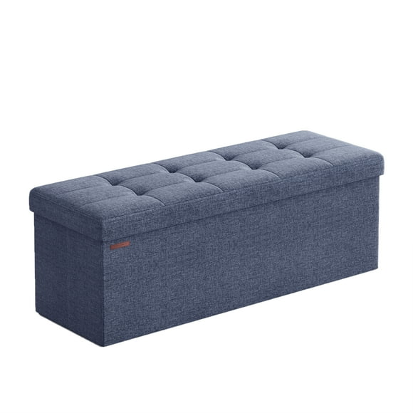 SONGMICS Storage Ottoman Bench, Foldable Ottoman Foot Rest, 15 x 43 x 15 Inches, End of Bed Bench, Storage Chest, Load up to 660 lb, for Living Room, Bedroom, Entryway, Misty Blue