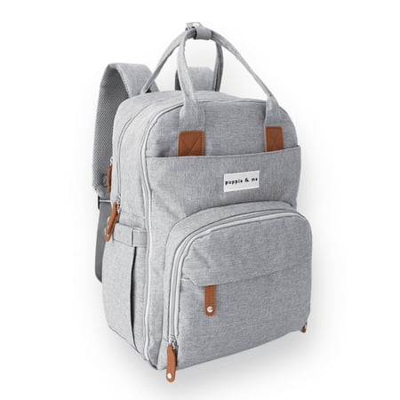 Poppie & Ma Diaper Bag Backpack | Water Resistant and Durable | Multifunction Travel Backpack for Mom and Dad | Gray