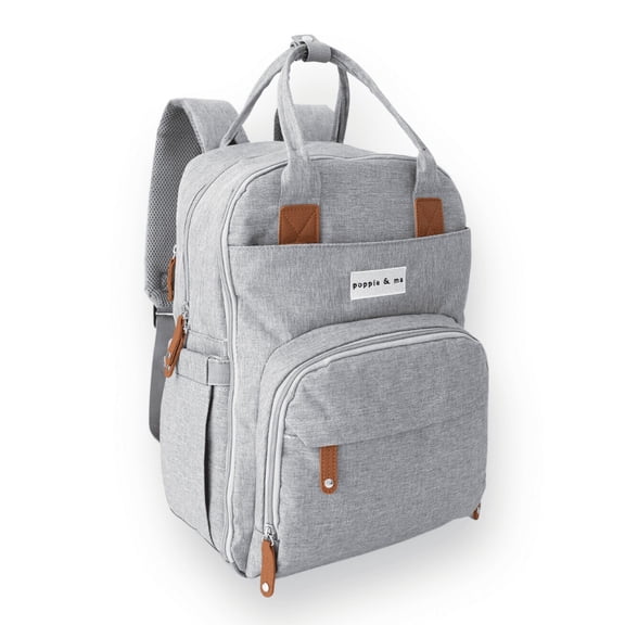 Poppie & Ma Diaper Bag Backpack | Water Resistant and Durable | Multifunction Travel Backpack for Mom and Dad | Gray