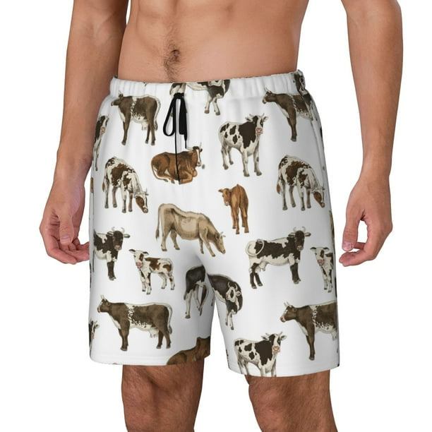 Fotbe Cow Traje de Baño para Hombre – Shorts de Natación de Secado Rápido con Forro y Bolsillos-Medium