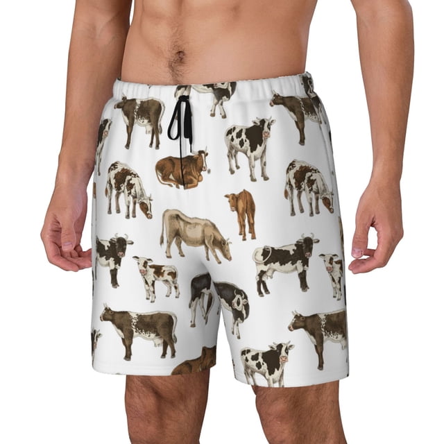 Balery Cow Bañador para hombre, shorts de playa de secado rápido con entrepierna y forro de compresión-Large