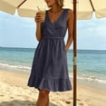 thumbnail image 6 of ClodeEU Women's Sleeveless V Neck Ruffle Hem Midi Dress,Casual Drawstring Waist Flowy Sundress Black,Women's Plus L, 6 of 8