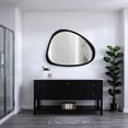 thumbnail image 3 of Mid-Century Asymmetrical Polished Wood Bathroom Wall Mirror,Black Mirror Has Frame for Indoor, 3 of 8