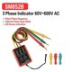 thumbnail image 4 of Phase Tester Portable 3 Phase Rotation Tester Phase-sequence Meter Phase-order Indicator with LED Buzzer 60V~600VAC Phase Sequence Checker, 4 of 5