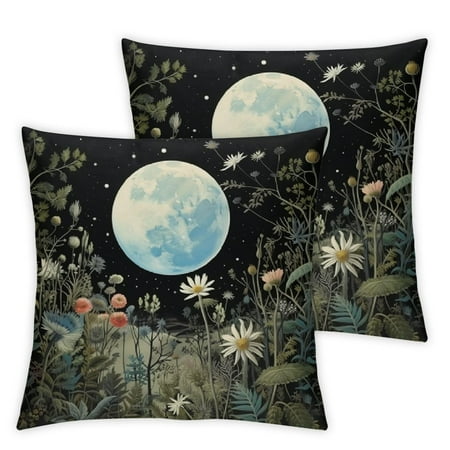 

Wuche Moon Plants Nature Short Plush Pillowcase Set of 2 for Car Couch Bedroom Aesthetic Decorative 24x24in