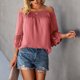 thumbnail image 4 of Top con hombros descubiertos para mujer, mangas 3/4 acampanadas, corte holgado, forro elástico en el interior, blusa de verano, rojo, naranja, S, 4 of 8