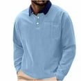 thumbnail image 2 of Corduroy Long Sleeve Polo for Men Classic Button Basic Shirt Casual Slim Fashion Collared Shirt Blue XXL, 2 of 7