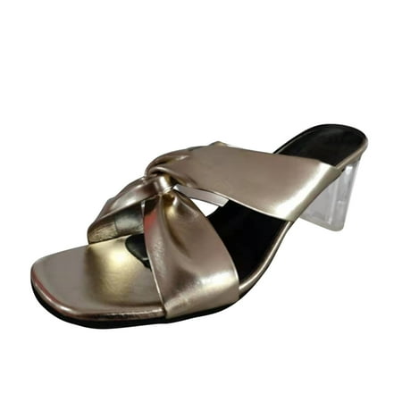 

ZHELIYO Women s sandals Fashion Big Size Block Heel Square Toe Open Toe High Heel Sandals And Slippers Gold 7.5