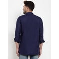 thumbnail image 4 of eloria Indian Traditional Navy Blue Solid Straight Cotton Blend Kurta For Men's, 4 of 6